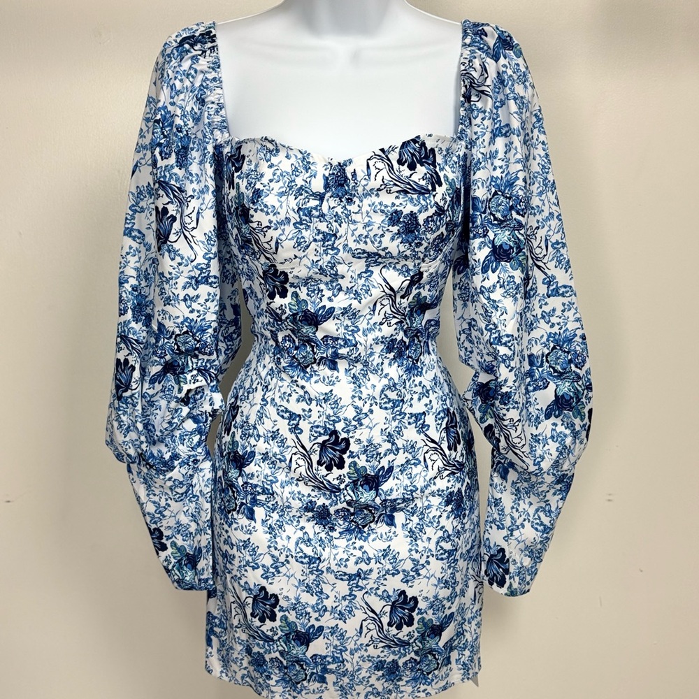 Elegant Blue Floral Women's Dress